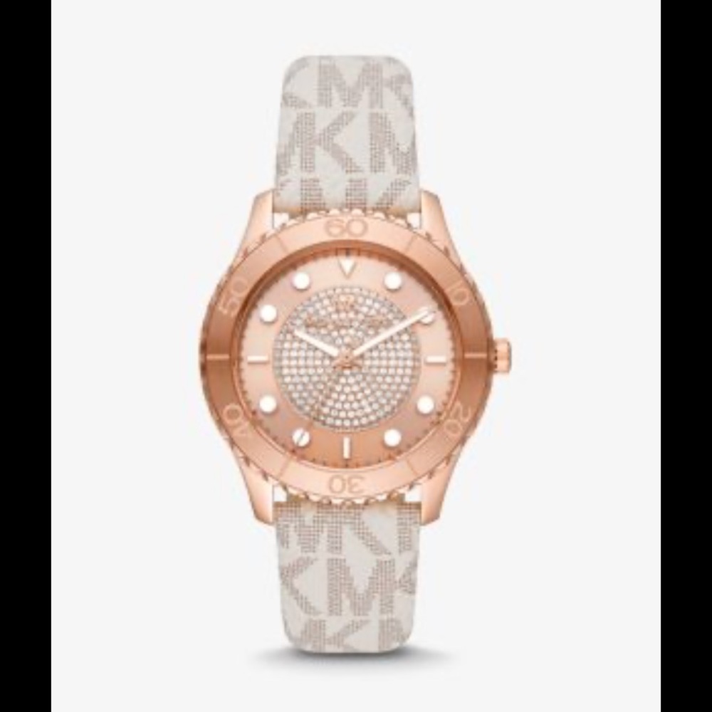 MICHAEL KORS Oversized Runway Dive Pavé Rose Gold-Tone and Logo Watch